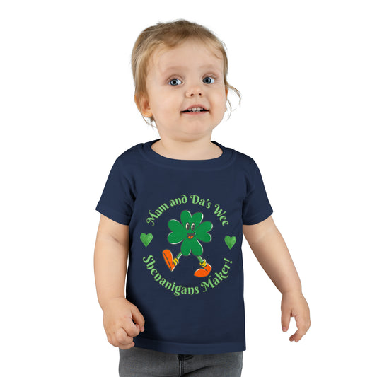 Mam and Da's Wee Shenanigans Maker" Toddler T-shirt with Green Text and Green Hearts
