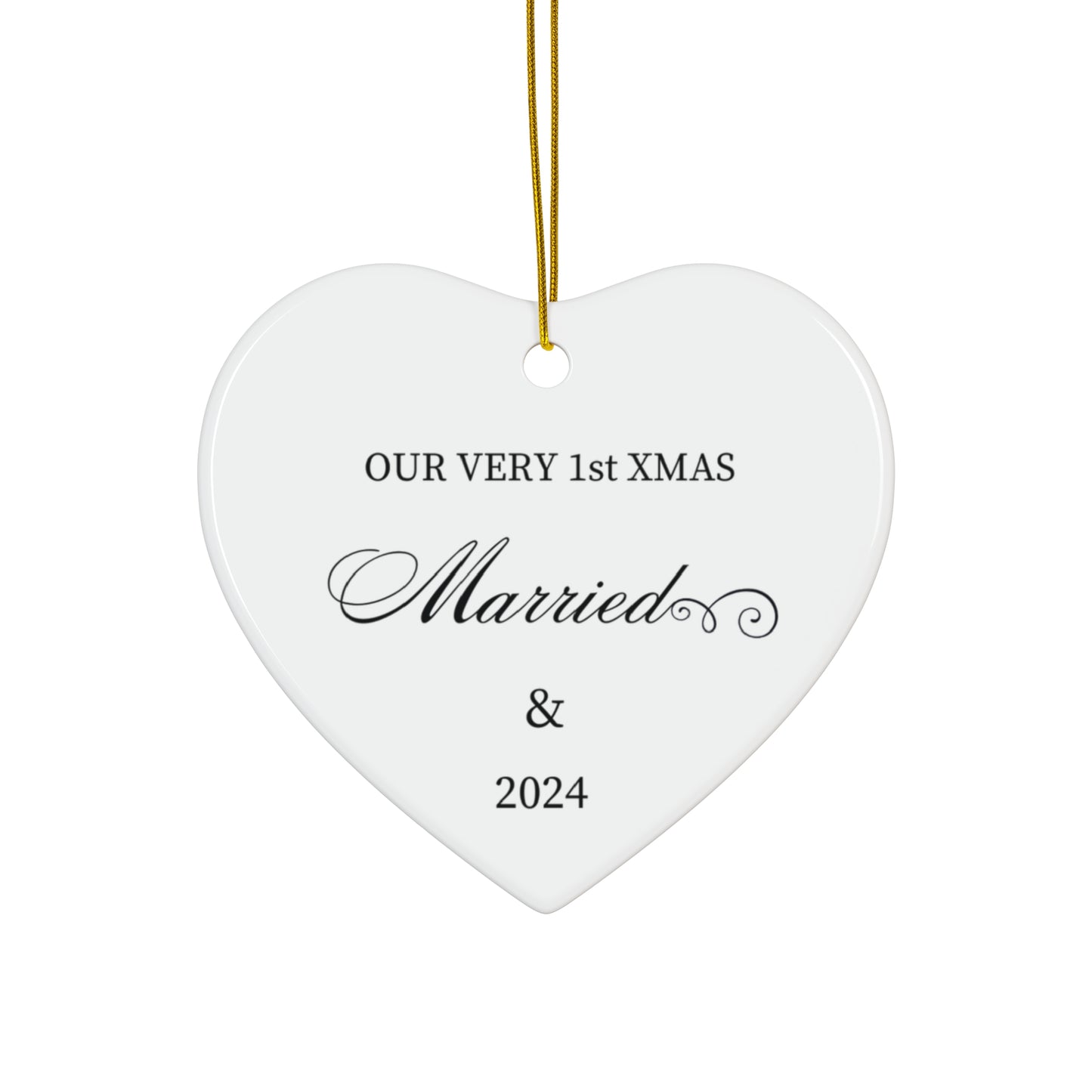 "Our Very 1st Xmas-Married" Personalized, White Ceramic Ornament