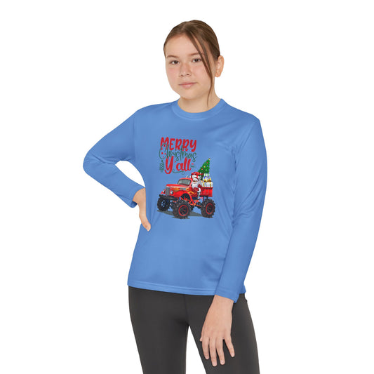 "Merry Christmas Y'all", Youth Long Sleeve Competitor Tee