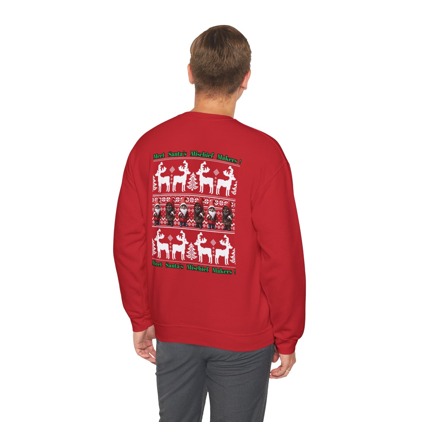 "Meet Santa's Mischief Makers", Unisex Heavy Blend™ Red Crewneck Sweatshirt