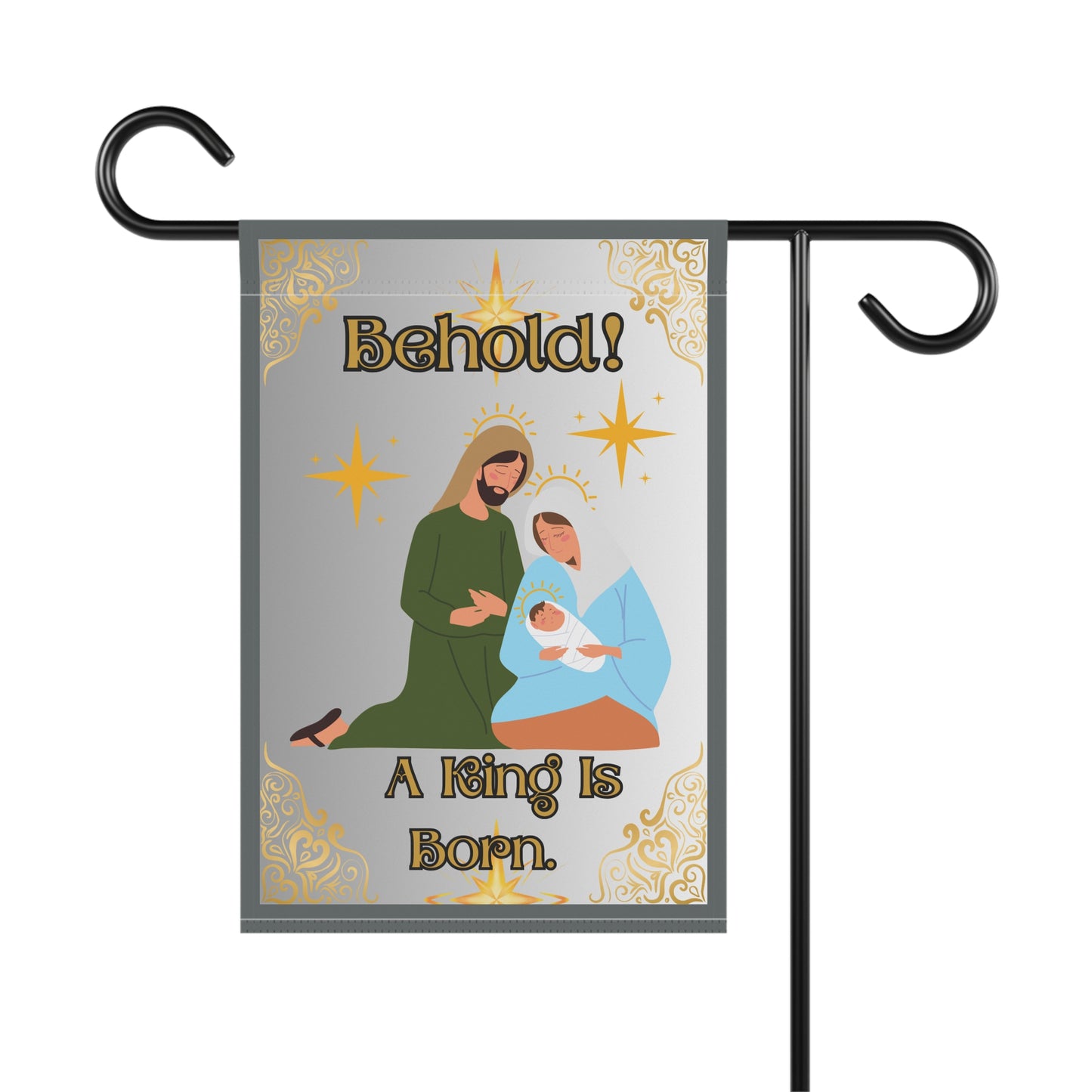 "Behold.  A King Is Born!" Garden/Lawn Banner, 12 in x 18 in, White Ombre