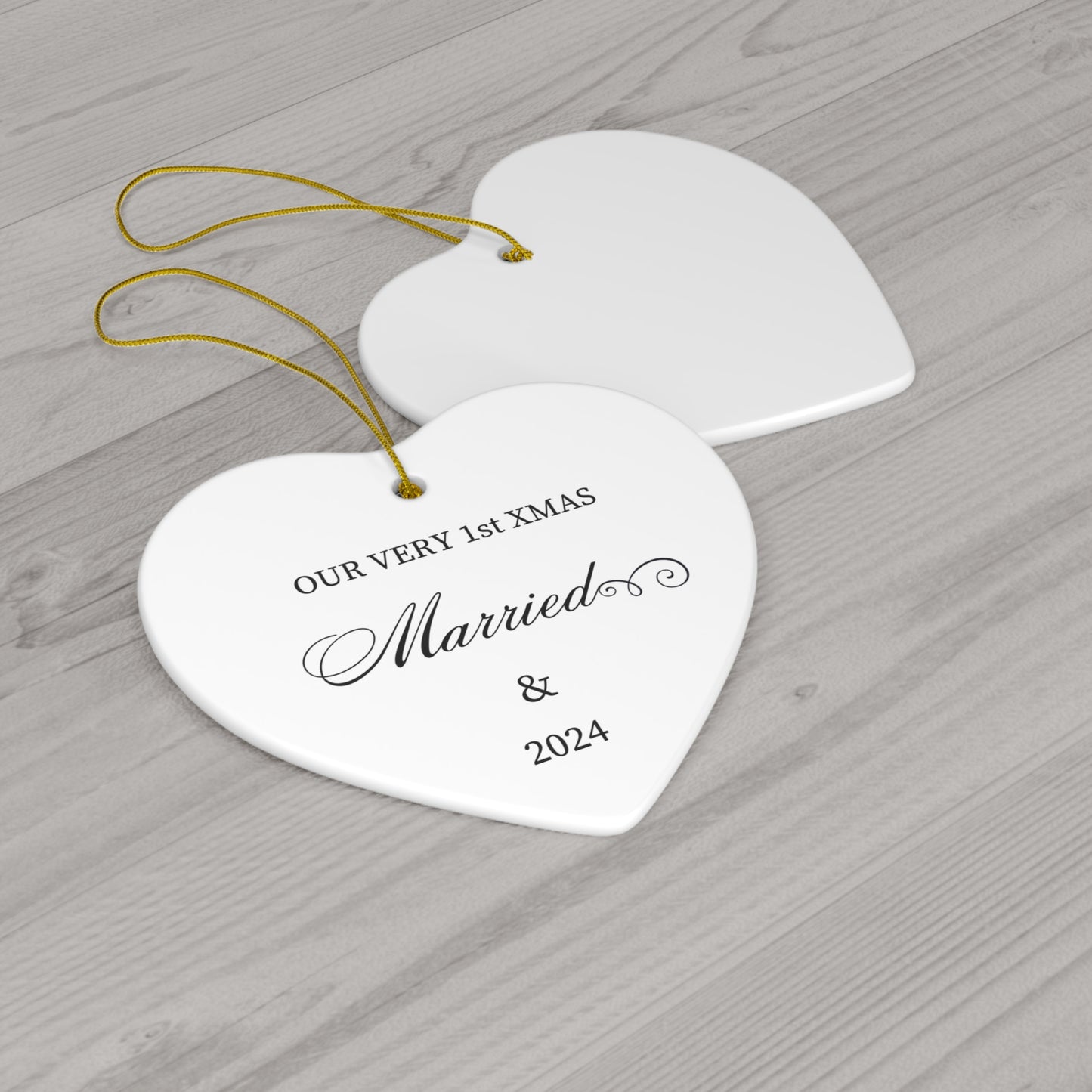 "Our Very 1st Xmas-Married" Personalized, White Ceramic Ornament