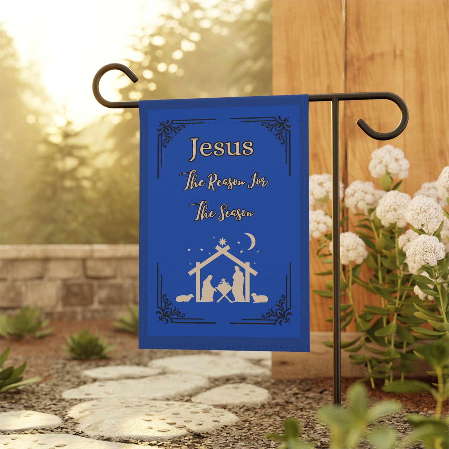 "Jesus Is The Reason For The Season"  12 in x 18 in  Lawn/Garden Banner in Royal Blue