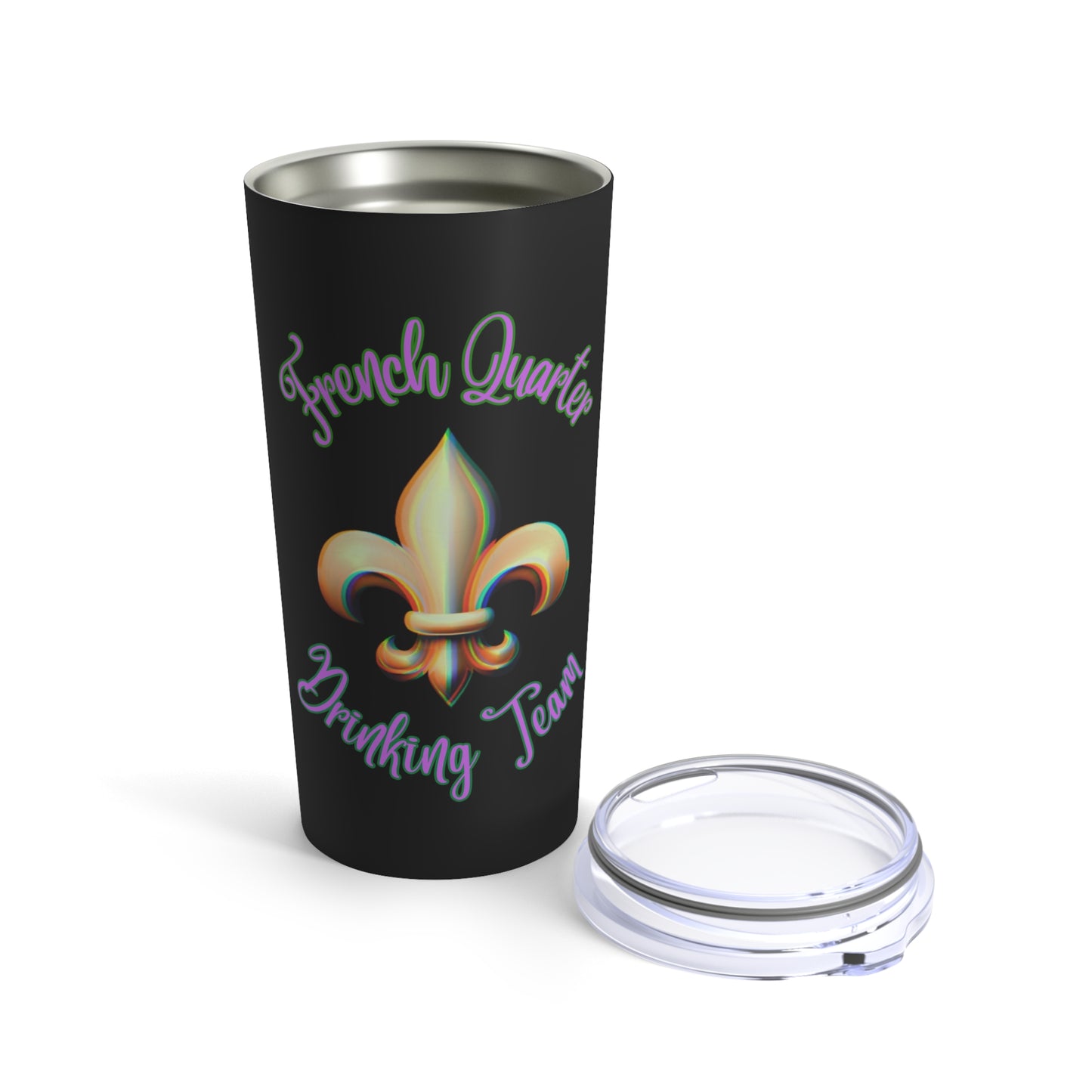 "French Quarter Drinking Team"  20 oz Tumbler, Black With Purple Letters