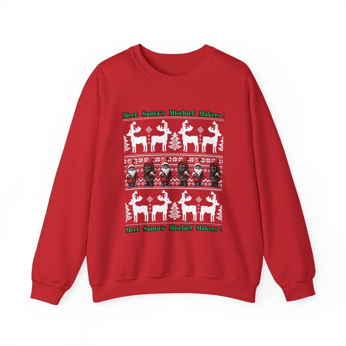 "Meet Santa's Mischief Makers", Unisex Heavy Blend™ Red Crewneck Sweatshirt