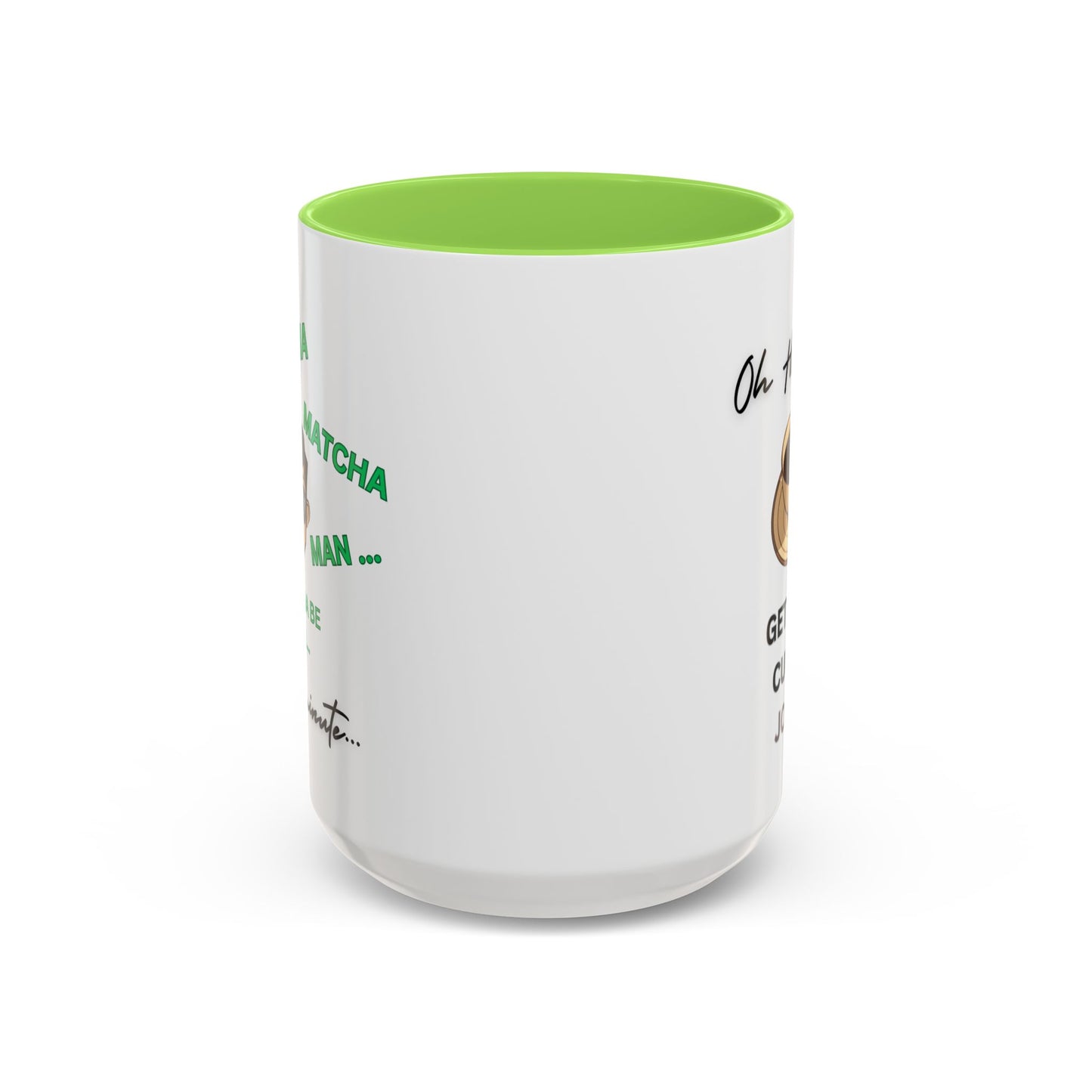 "Matcha Man-Java Joe" White Ceramic Mug with Color Accents (11oz, 15oz)