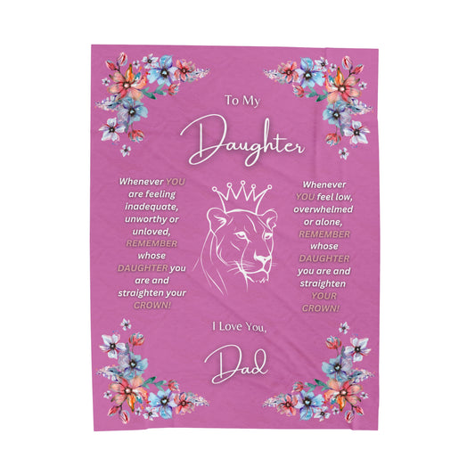 "To My Daughter-Lion Princess",  60 in x 80 in Velveteen Plush Blanket-Bubble Gum Pink