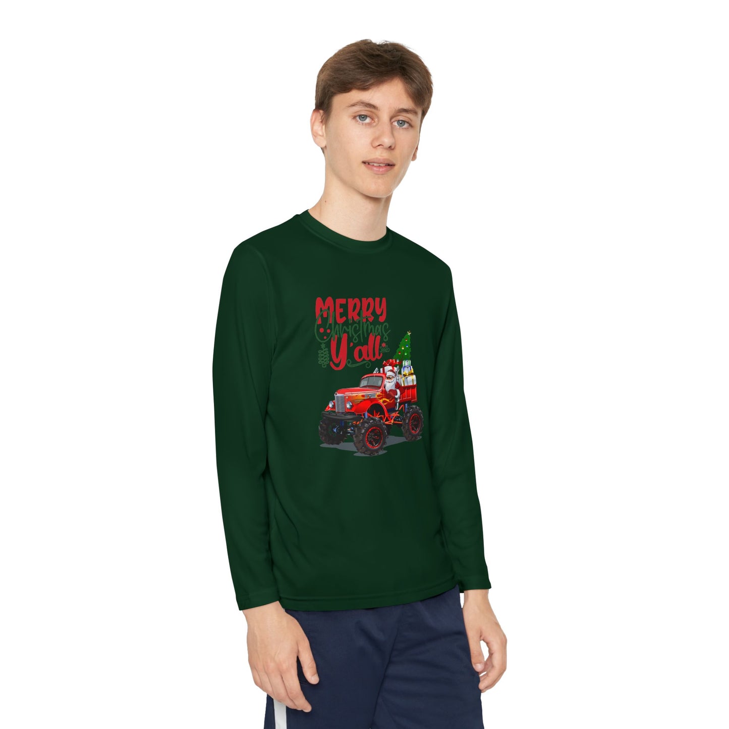 "Merry Christmas Y'all", Youth Long Sleeve Competitor Tee