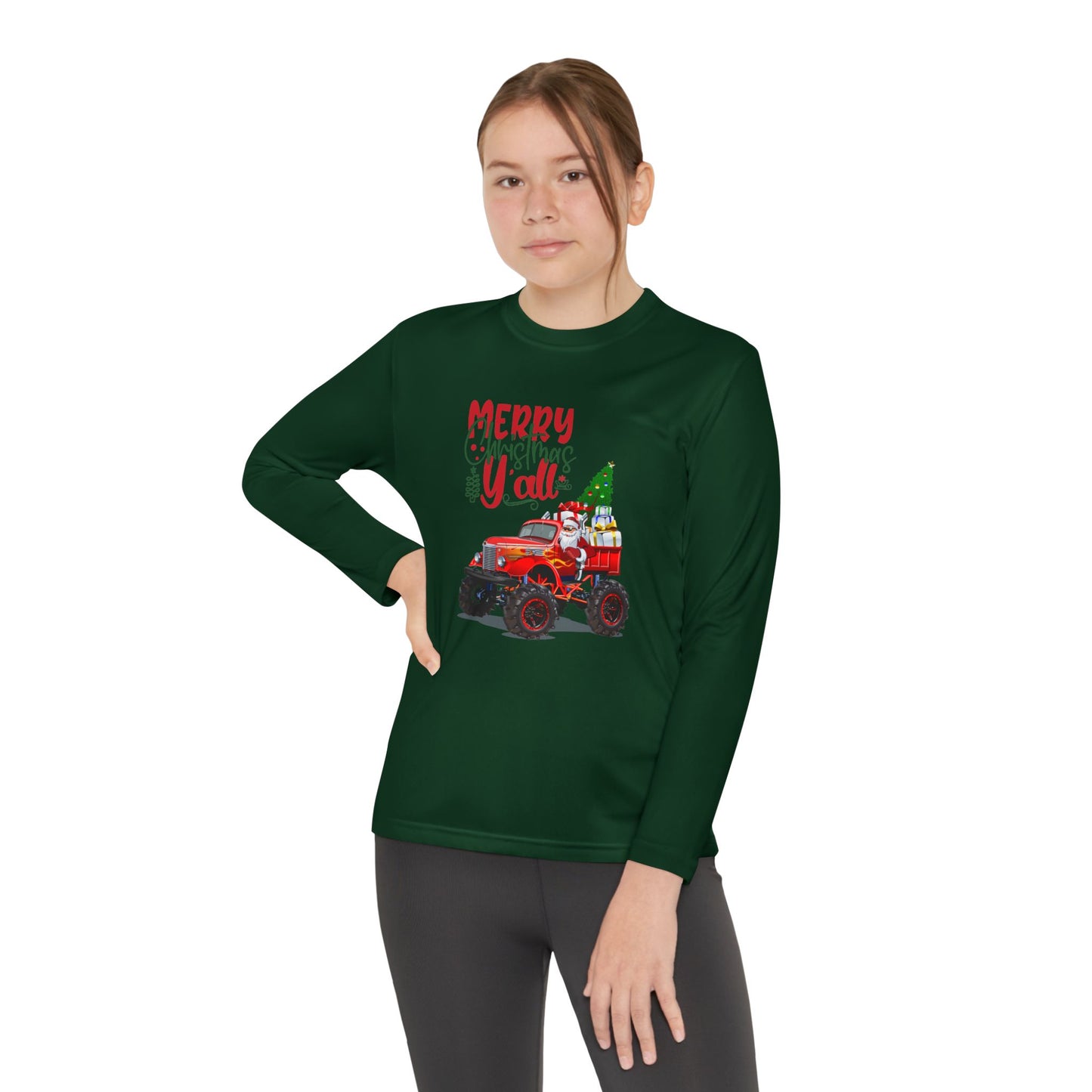 "Merry Christmas Y'all", Youth Long Sleeve Competitor Tee