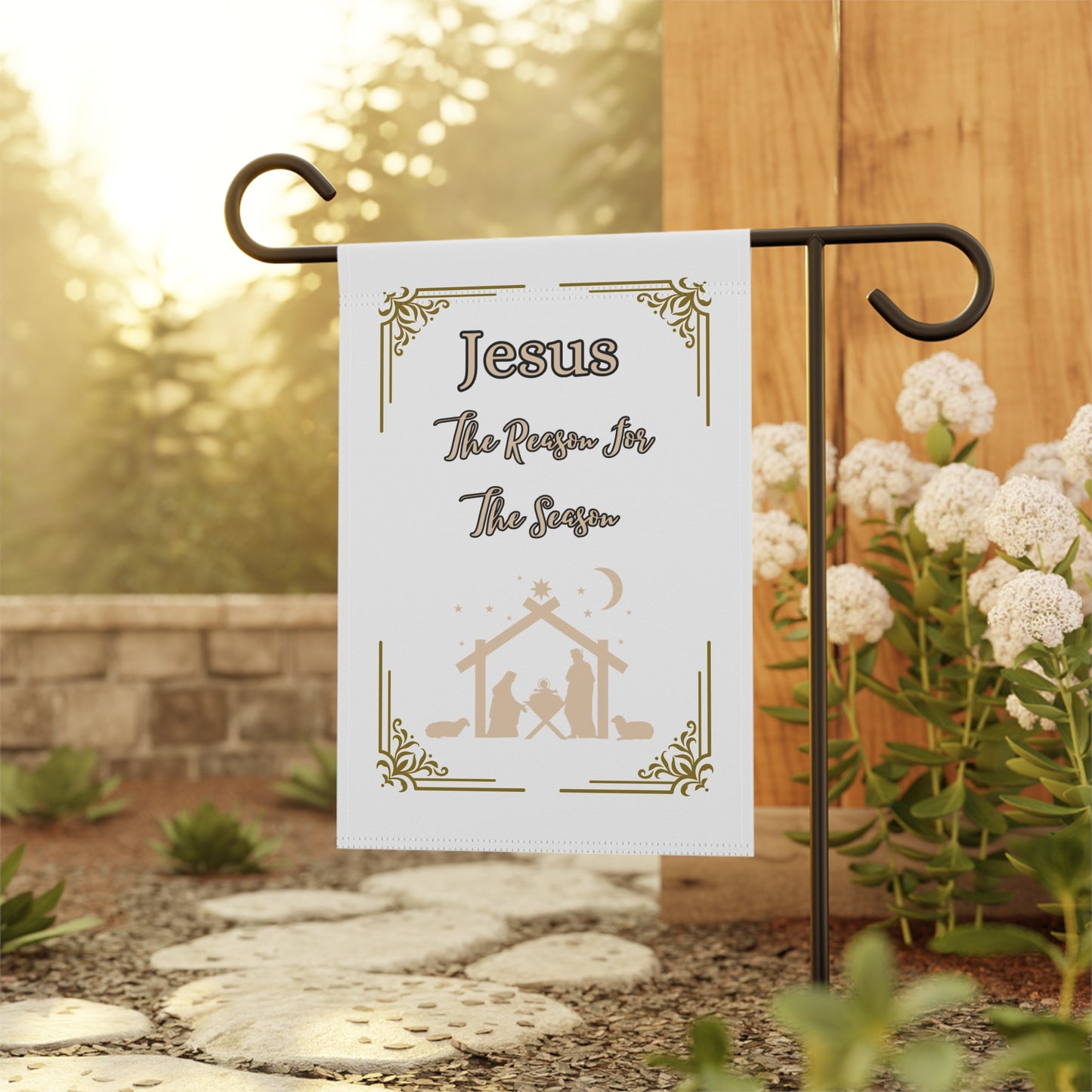 "Jesus Is The Reason For The Season" Lawn/Garden Banner in White