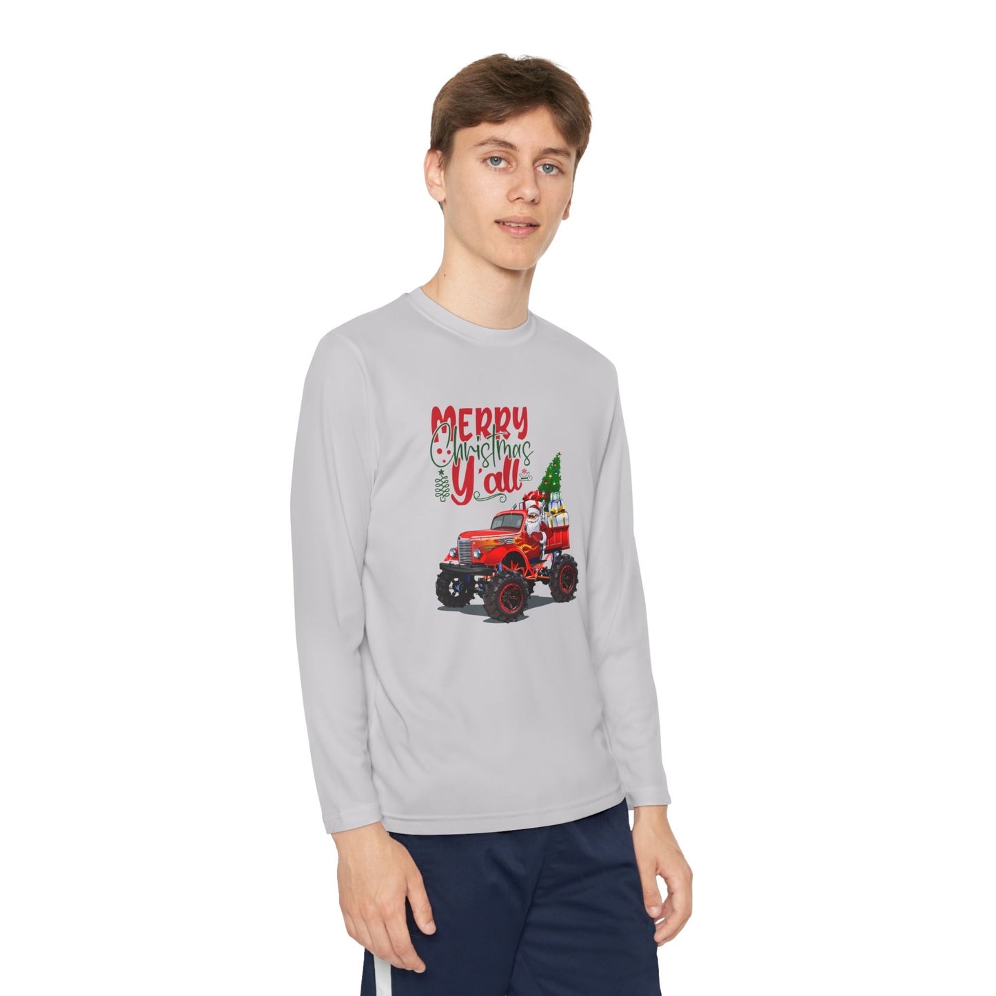 "Merry Christmas Y'all", Youth Long Sleeve Competitor Tee