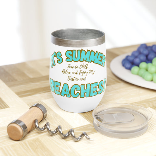 " It's Summer...Beaches" Beachcomber Design, 12 oz Chill Wine Tumbler