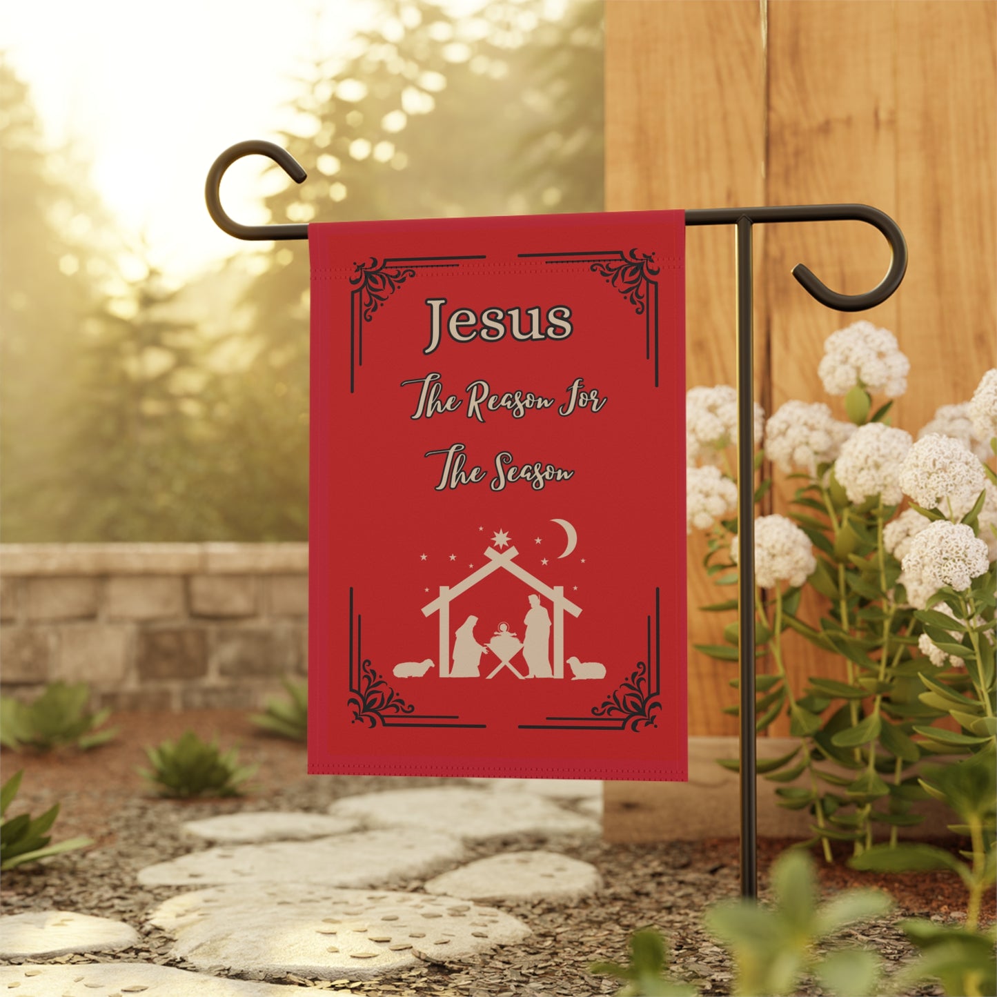 "Jesus Is The Reason For The Season" Garden/Lawn Banner In Red