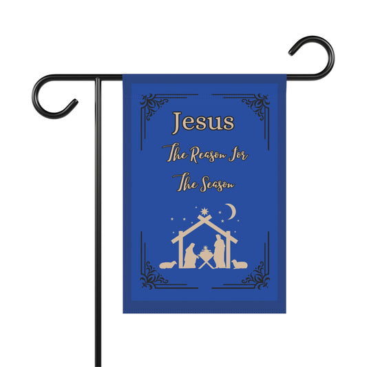 "Jesus Is The Reason For The Season"  12 in x 18 in  Lawn/Garden Banner in Royal Blue