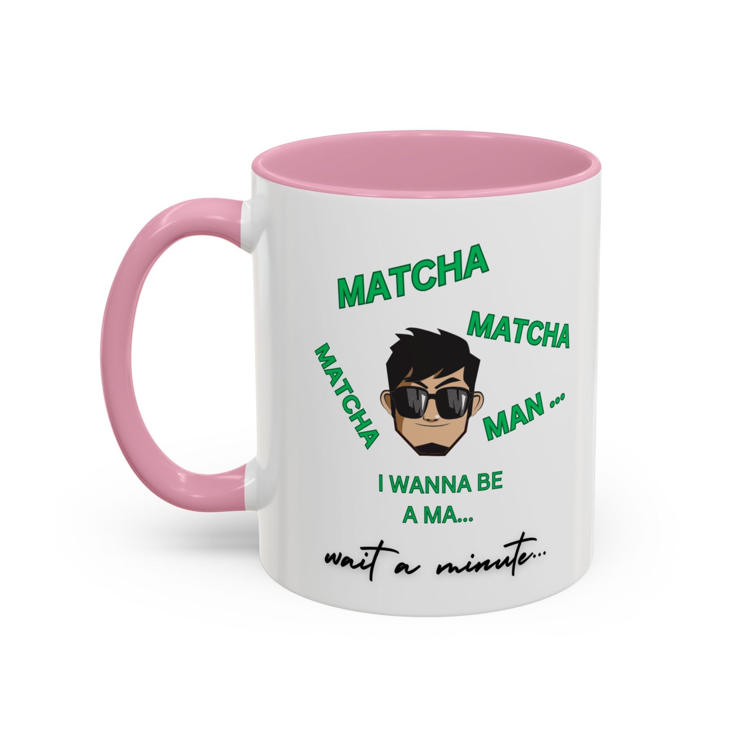 "Matcha Man-Java Joe" White Ceramic Mug with Color Accents (11oz, 15oz)