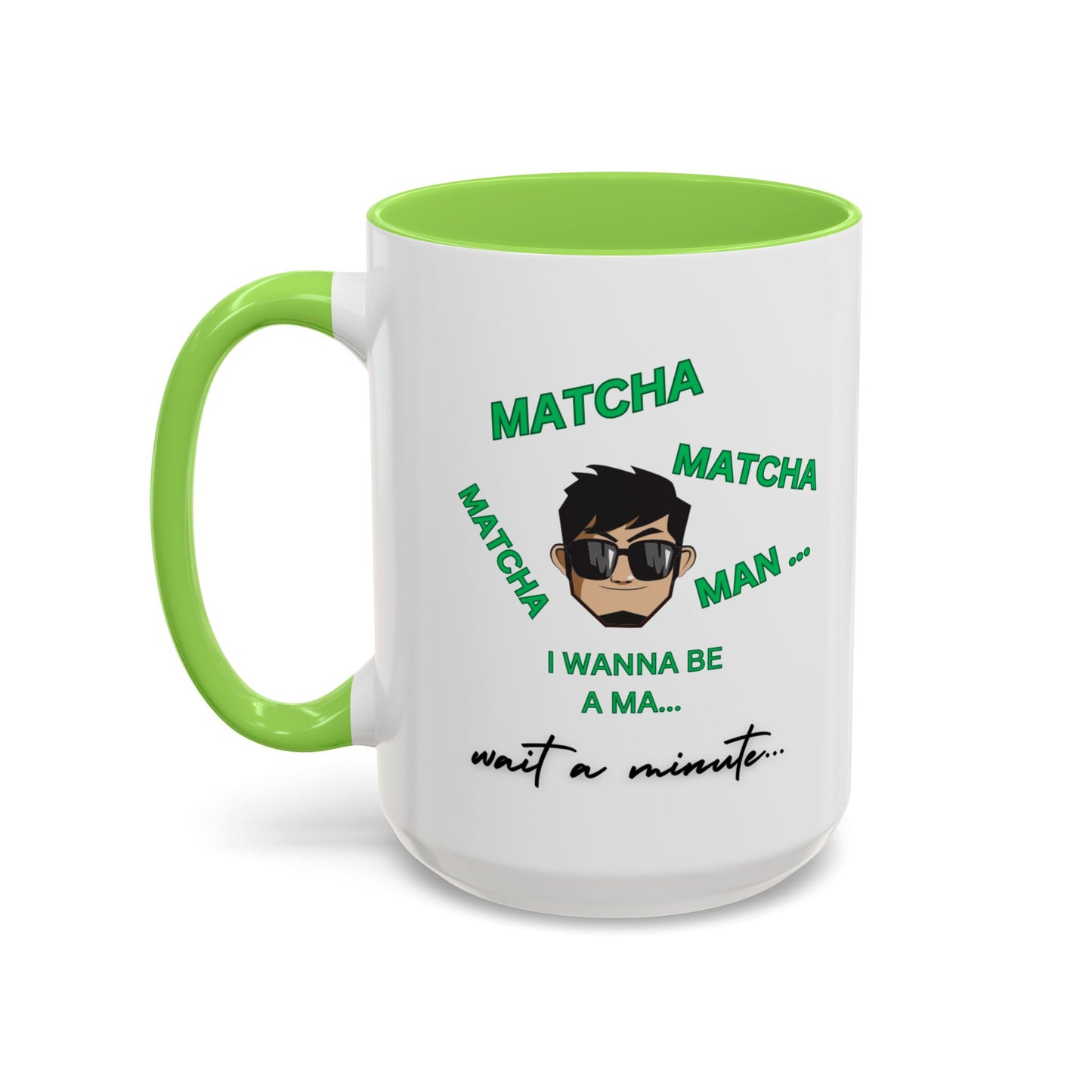 "Matcha Man-Java Joe" White Ceramic Mug with Color Accents (11oz, 15oz)