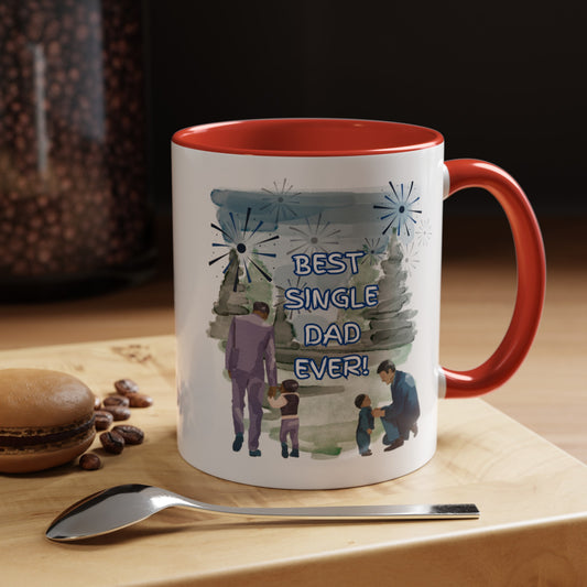 "Best Single Dad Ever"  Retro Style Nature Setting, Accent Coffee Mug (11 oz, 15 oz)