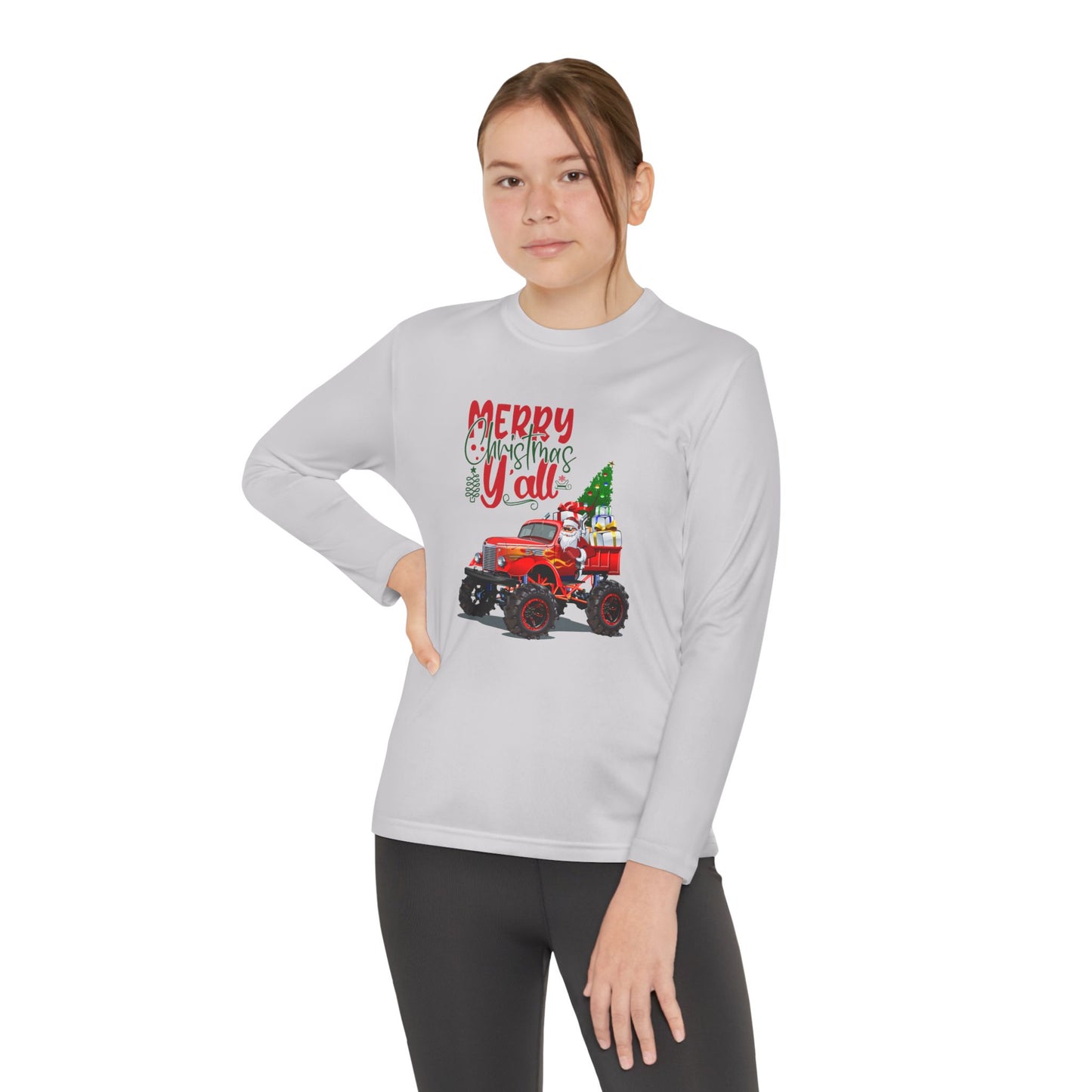 "Merry Christmas Y'all", Youth Long Sleeve Competitor Tee