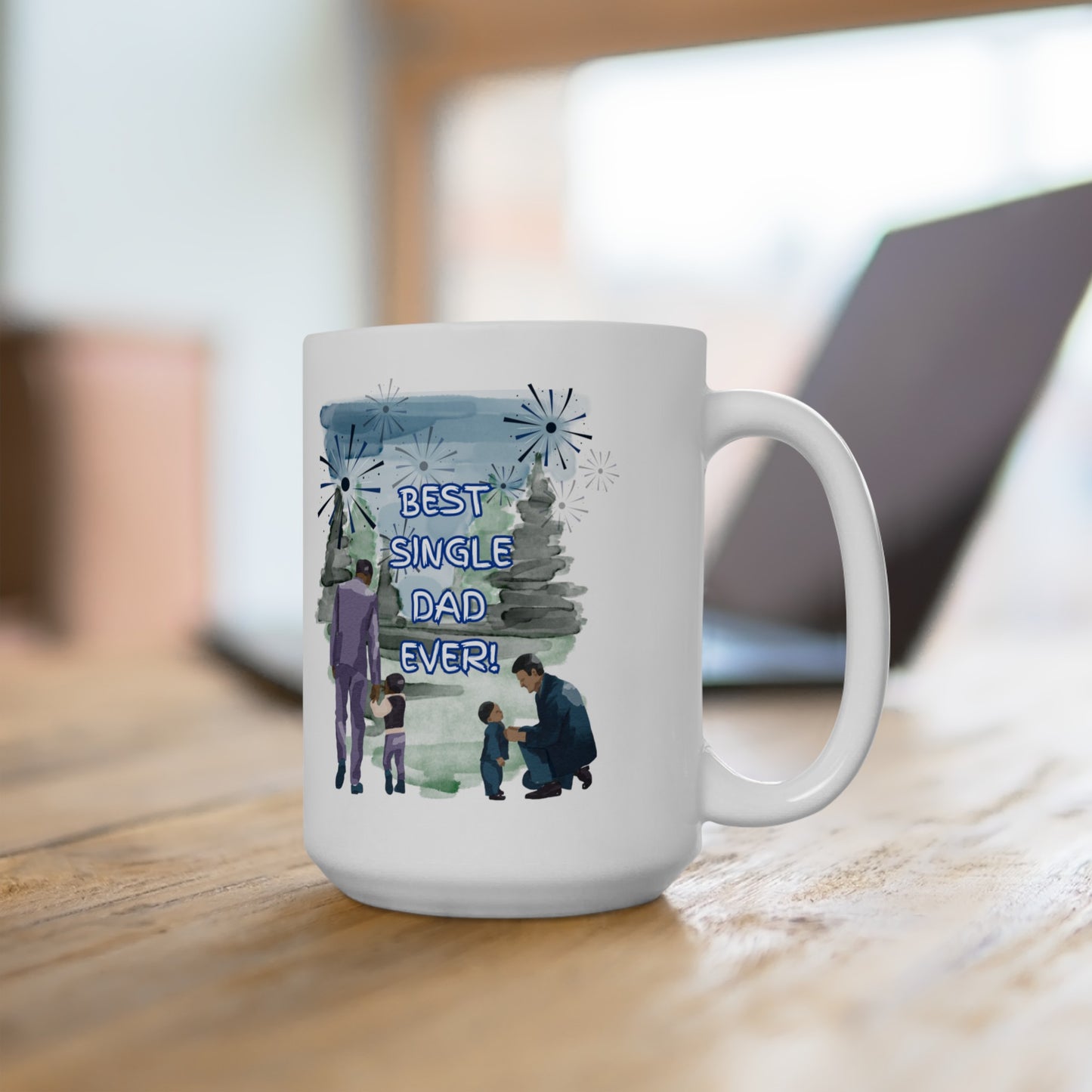 "Best Single Dad Ever"  Retro Nature Setting, White Ceramic Mug, (11 oz, 15 oz)