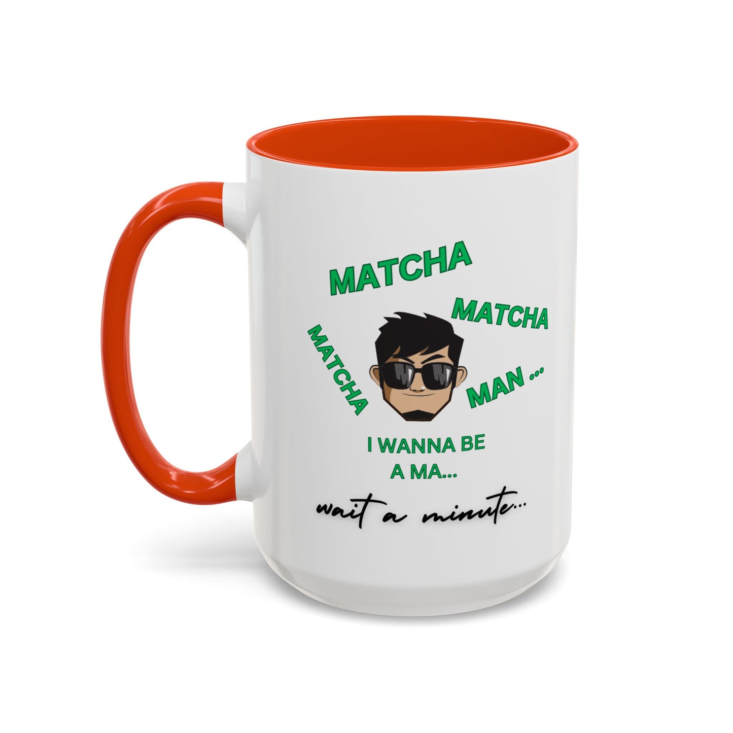 "Matcha Man-Java Joe" White Ceramic Mug with Color Accents (11oz, 15oz)