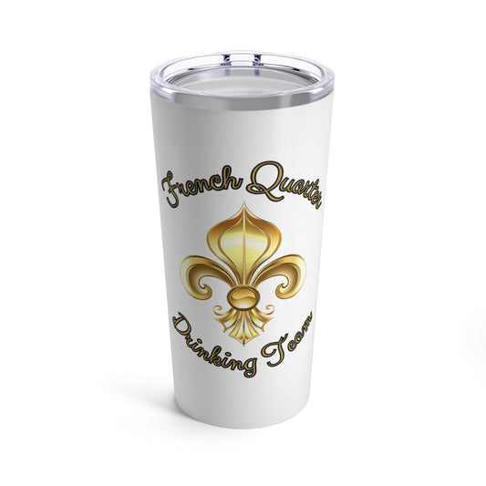 "French Quarter Drinking Team"  White Tumbler with Ornate Design, 20 oz