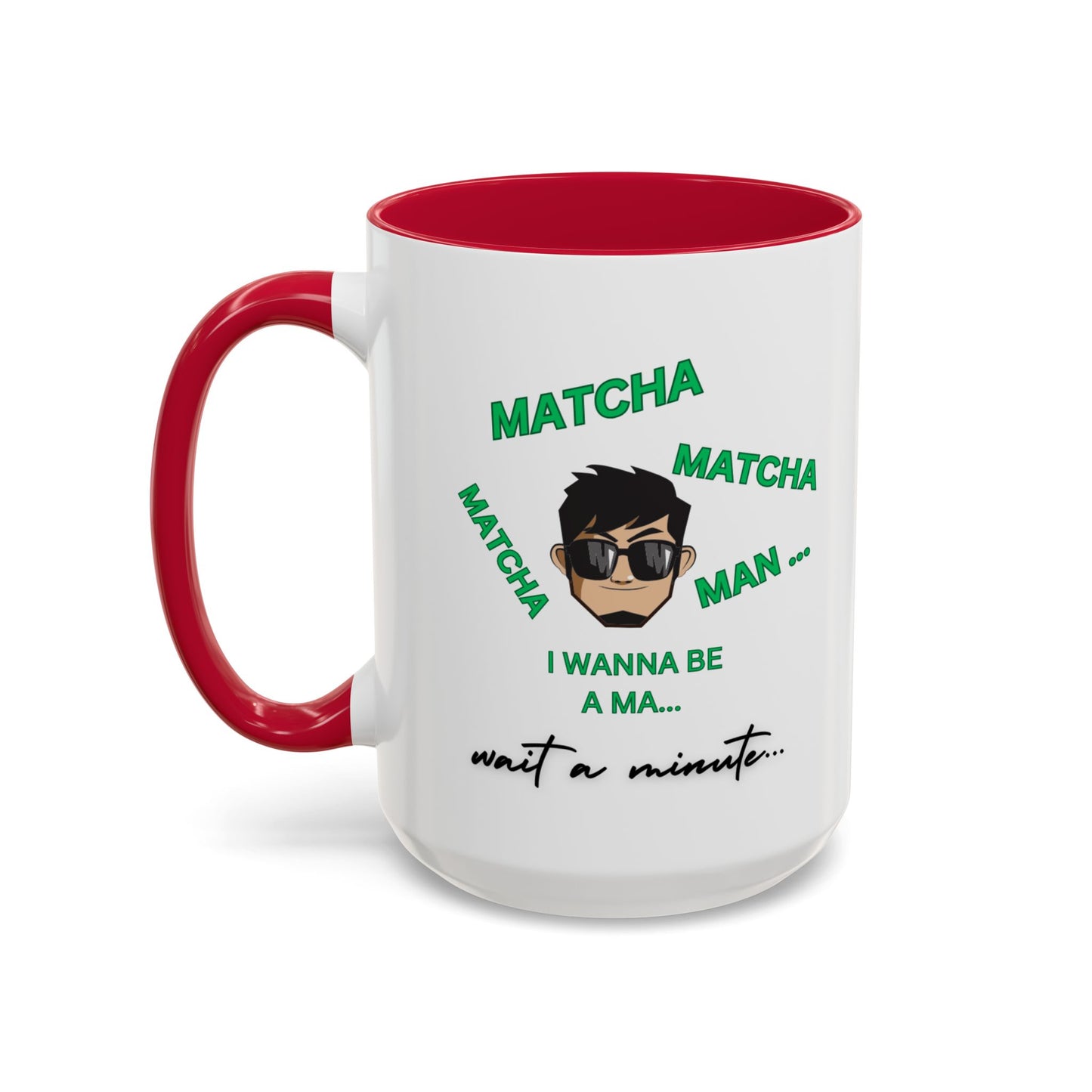 "Matcha Man-Java Joe" White Ceramic Mug with Color Accents (11oz, 15oz)