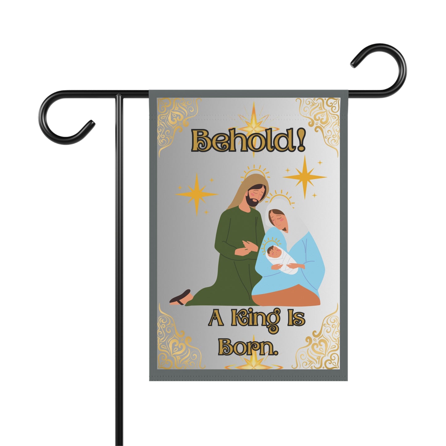 "Behold.  A King Is Born!" Garden/Lawn Banner, 12 in x 18 in, White Ombre