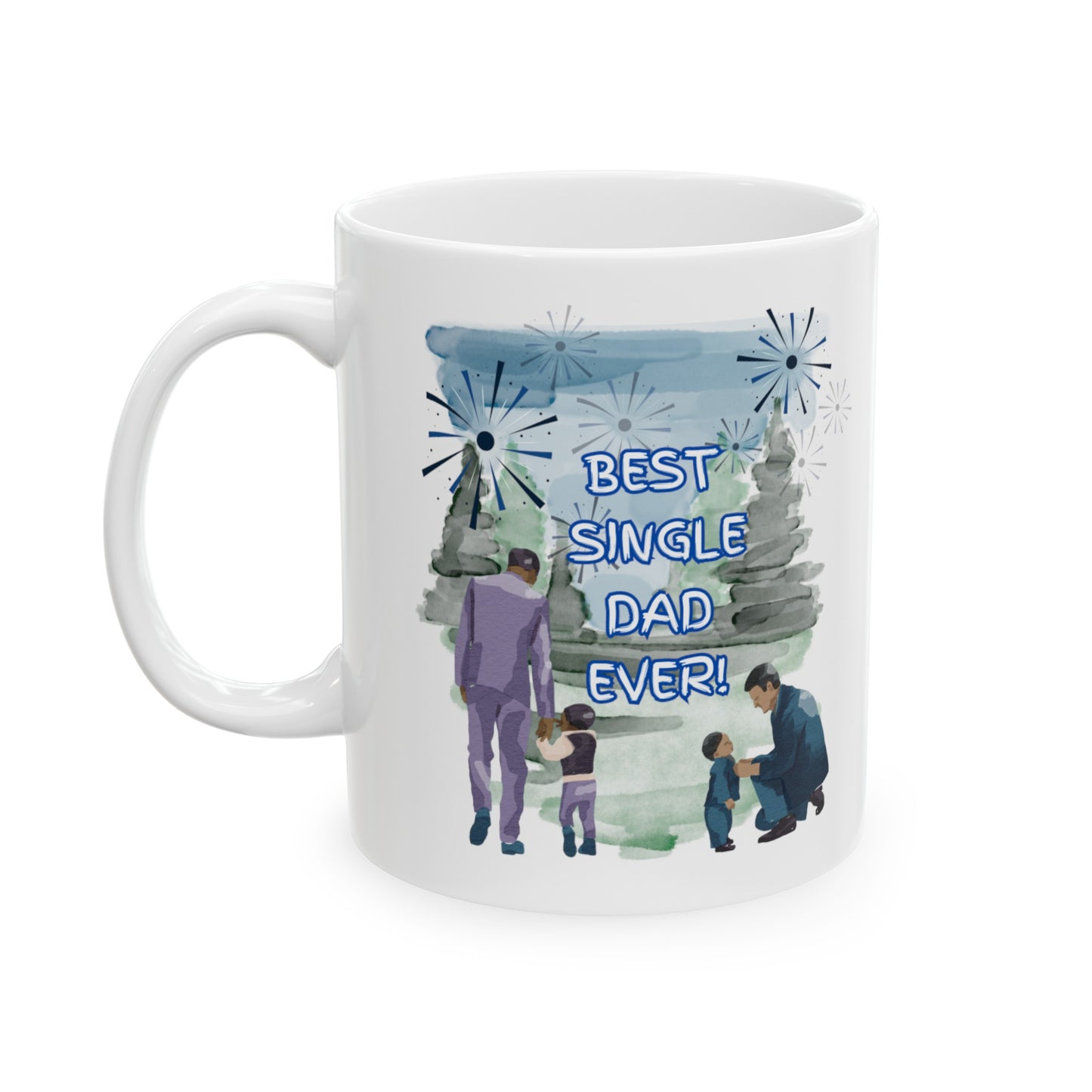 "Best Single Dad Ever"  Retro Nature Setting, White Ceramic Mug, (11 oz, 15 oz)