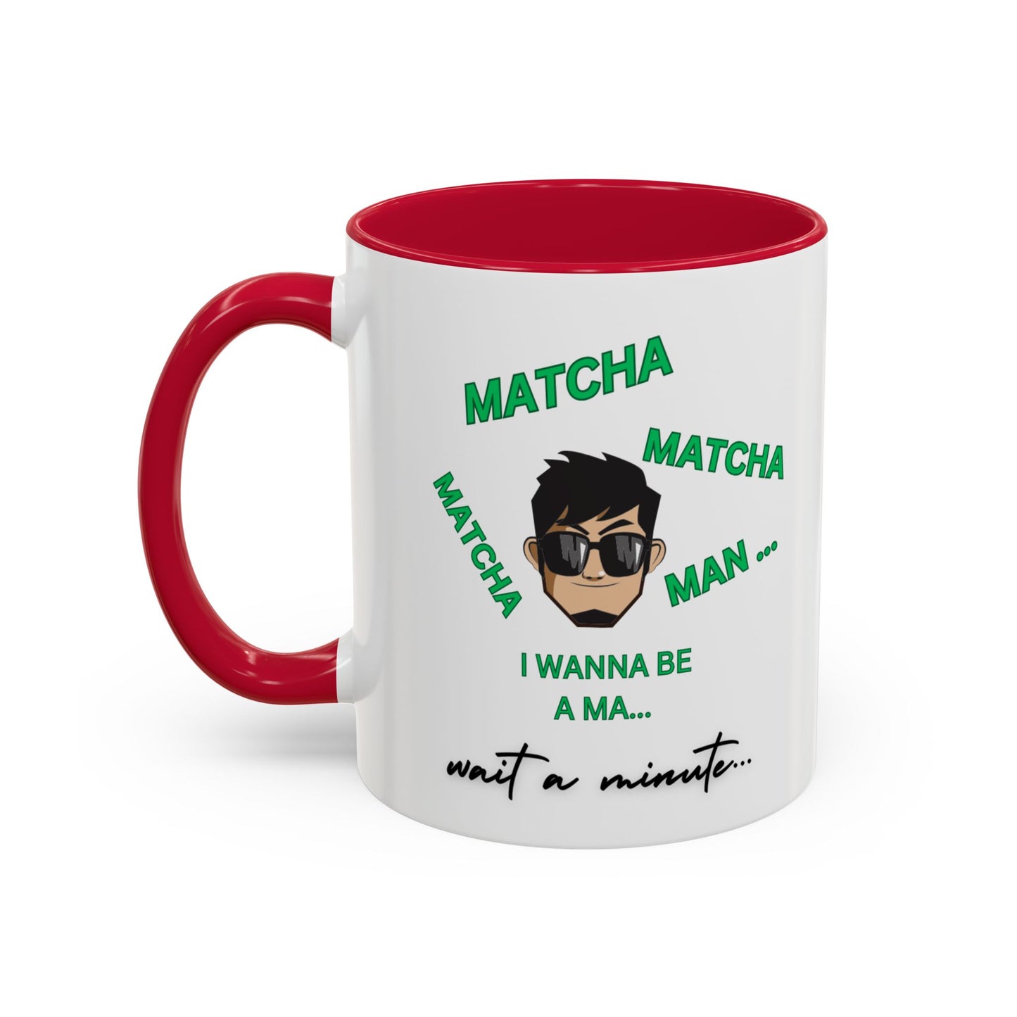 "Matcha Man-Java Joe" White Ceramic Mug with Color Accents (11oz, 15oz)