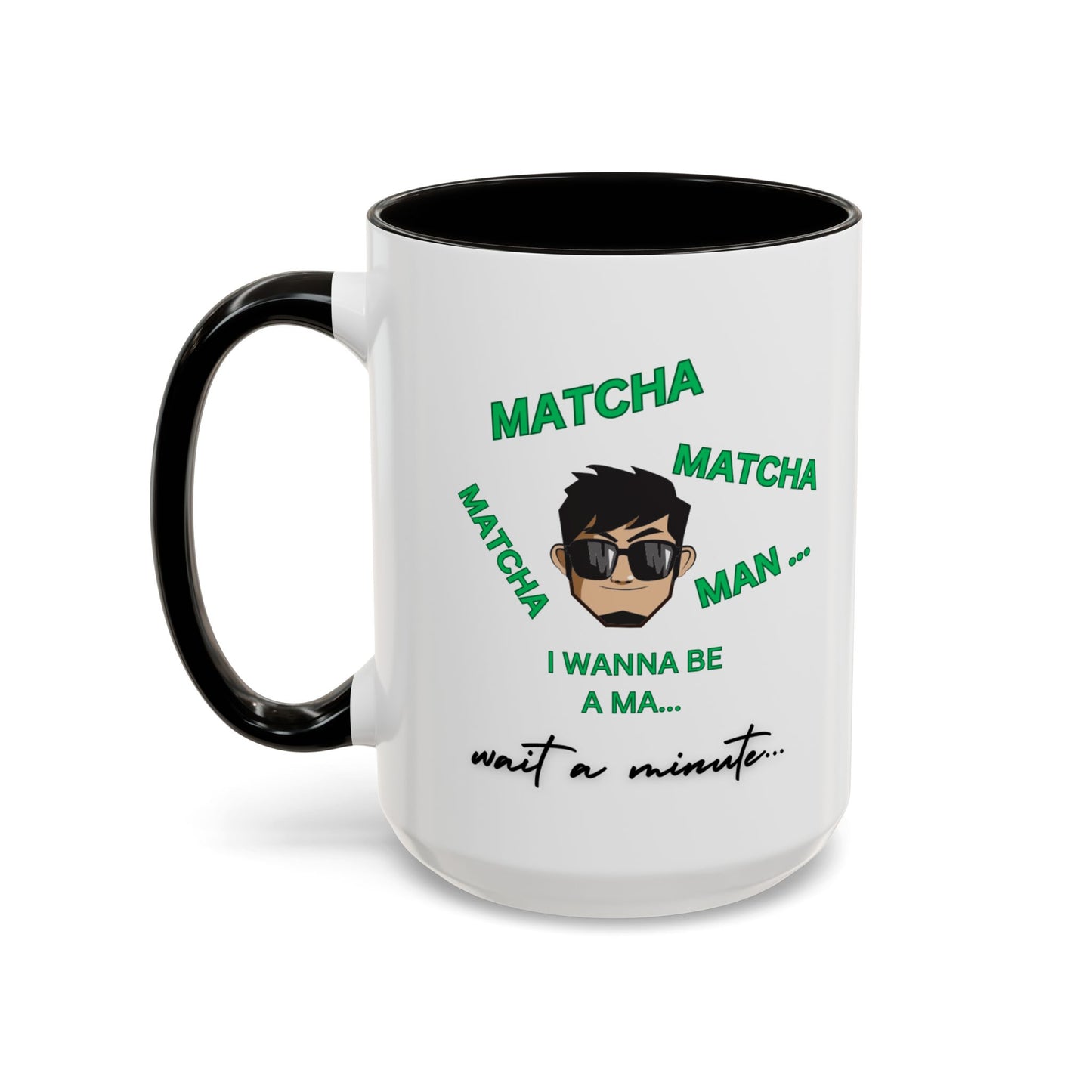 "Matcha Man-Java Joe" White Ceramic Mug with Color Accents (11oz, 15oz)