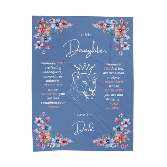 "To My Daughter"- Lion Princess, 60 in x 80 in Plush Blanket - Wedgewood Blue