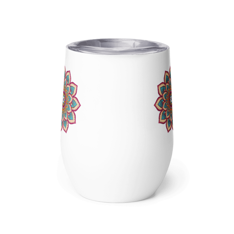 "It's Summer...BEACHES!"   Wine tumbler-White with Colorful Mandala Design