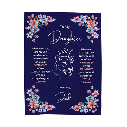 "To My Daughter-Lion Princess"  60 in x 80 in Velveteen Plush Blanket-Royal Navy Blue