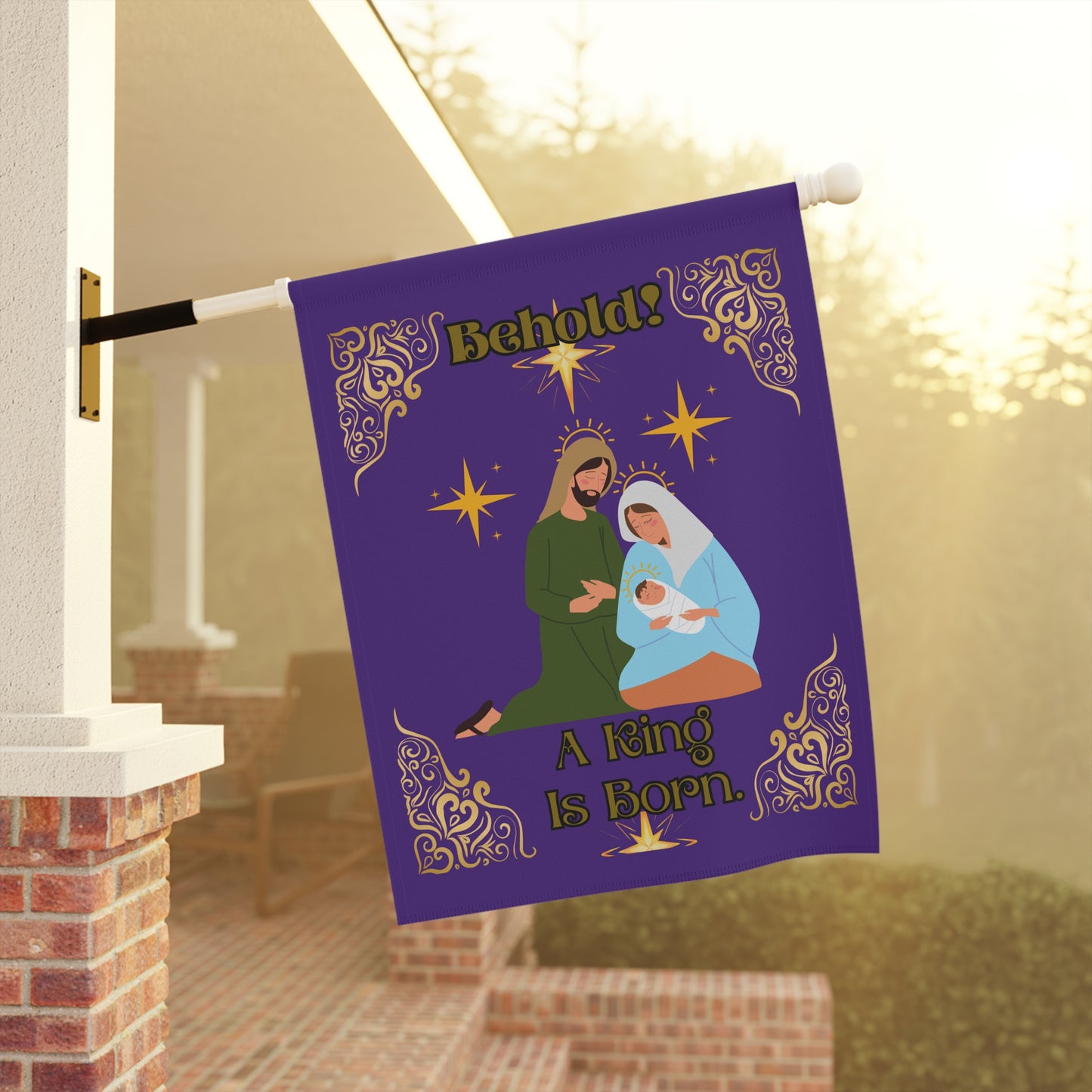 "Behold A King Is Born"  24.5 in x 32 in,  House Banner/Flag in Purple