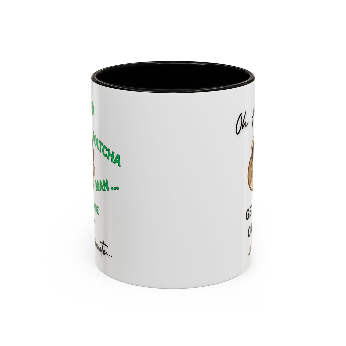 "Matcha Man-Java Joe" White Ceramic Mug with Color Accents (11oz, 15oz)