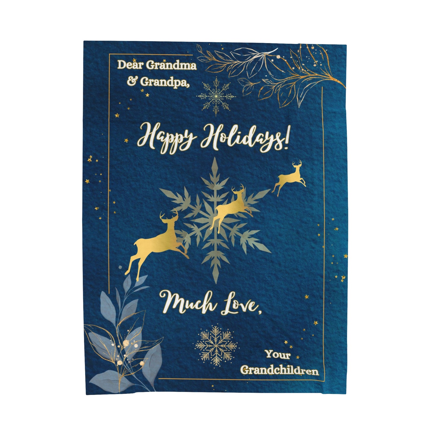 "Dear Grandma and Grandpa, Happy Holidays!  Navy Blue,Velveteen 60 in x 80 in Plush Blanket