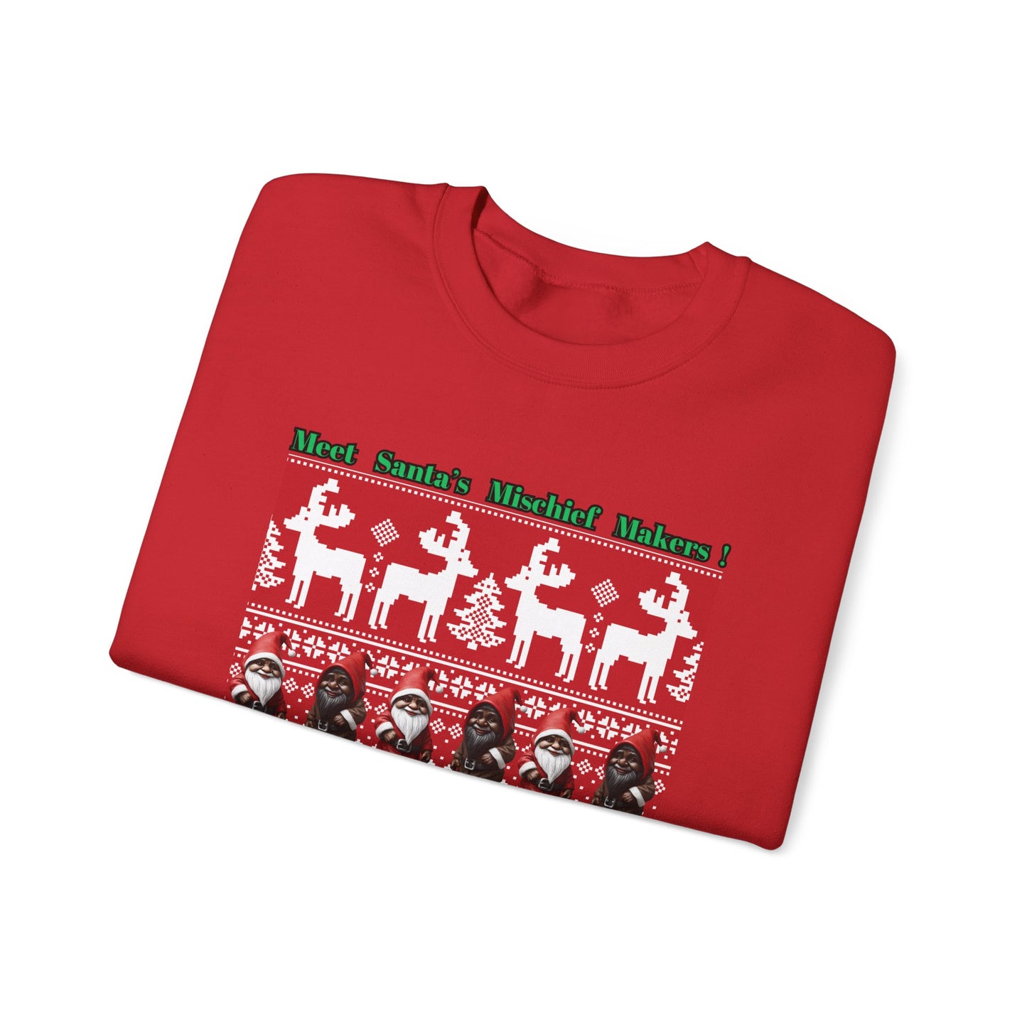 "Meet Santa's Mischief Makers", Unisex Heavy Blend™ Red Crewneck Sweatshirt