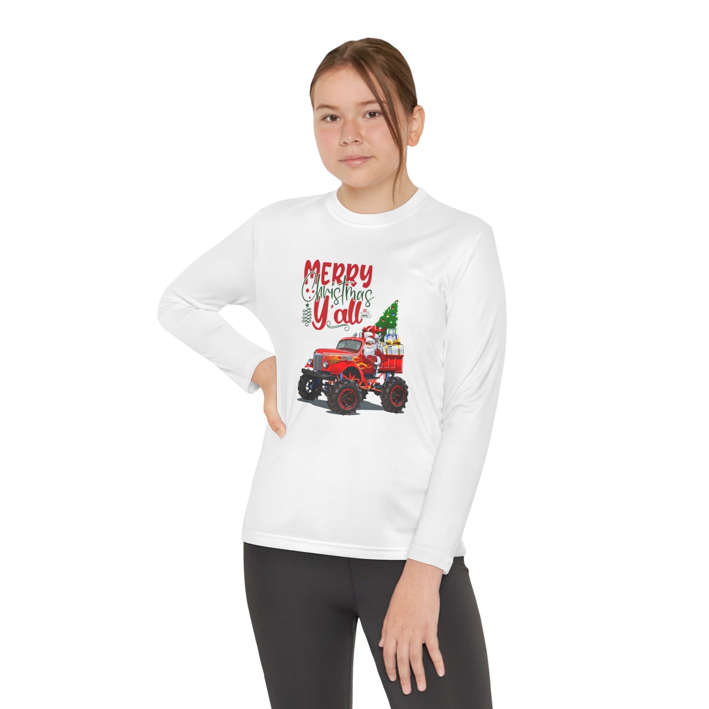 "Merry Christmas Y'all", Youth Long Sleeve Competitor Tee