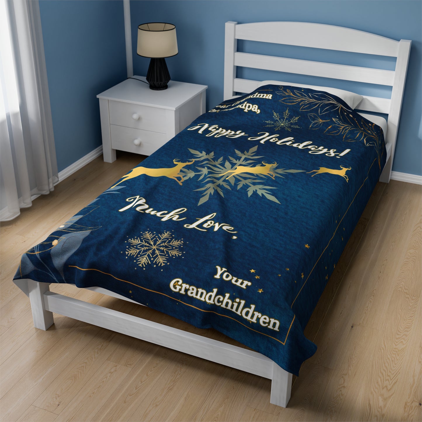 "Dear Grandma and Grandpa, Happy Holidays!  Navy Blue,Velveteen 60 in x 80 in Plush Blanket