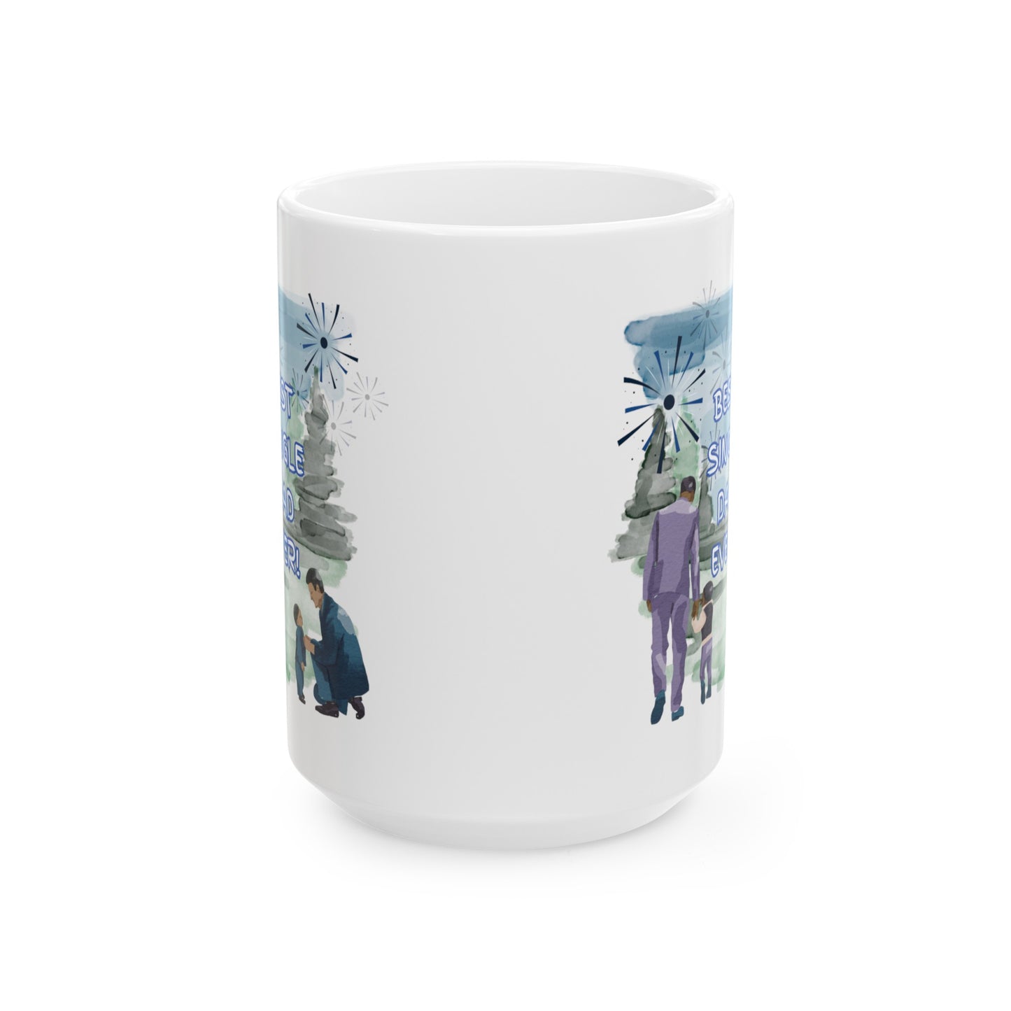 "Best Single Dad Ever"  Retro Nature Setting, White Ceramic Mug, (11 oz, 15 oz)