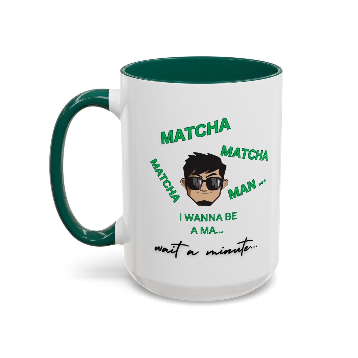 "Matcha Man-Java Joe" White Ceramic Mug with Color Accents (11oz, 15oz)