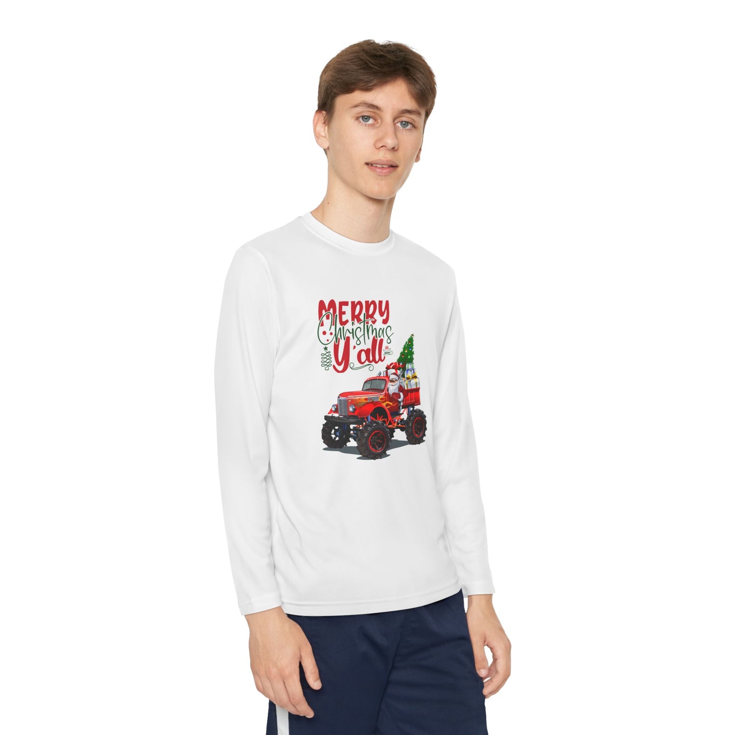 "Merry Christmas Y'all", Youth Long Sleeve Competitor Tee