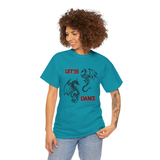 "Let's Dance" Unisex Heavy Cotton Tee, Black/Red Text