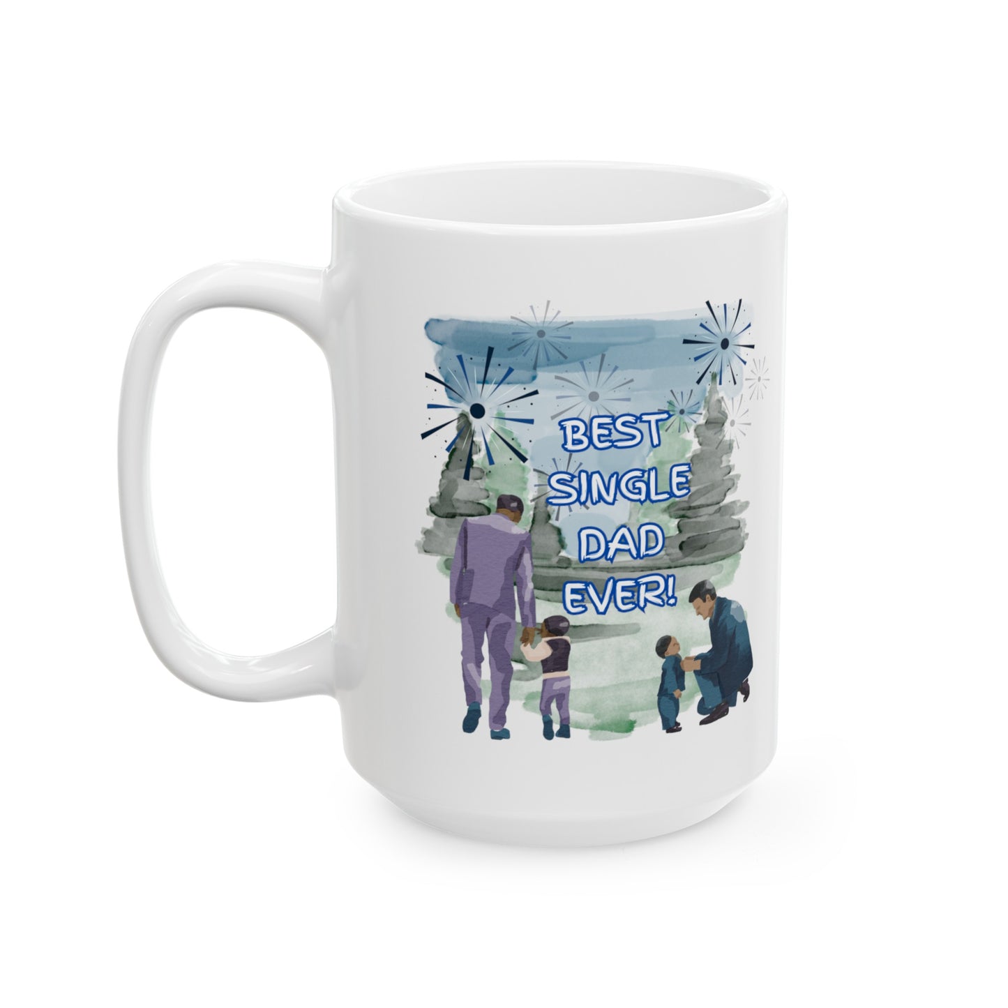 "Best Single Dad Ever"  Retro Nature Setting, White Ceramic Mug, (11 oz, 15 oz)