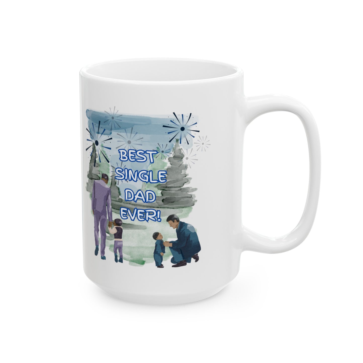 "Best Single Dad Ever"  Retro Nature Setting, White Ceramic Mug, (11 oz, 15 oz)