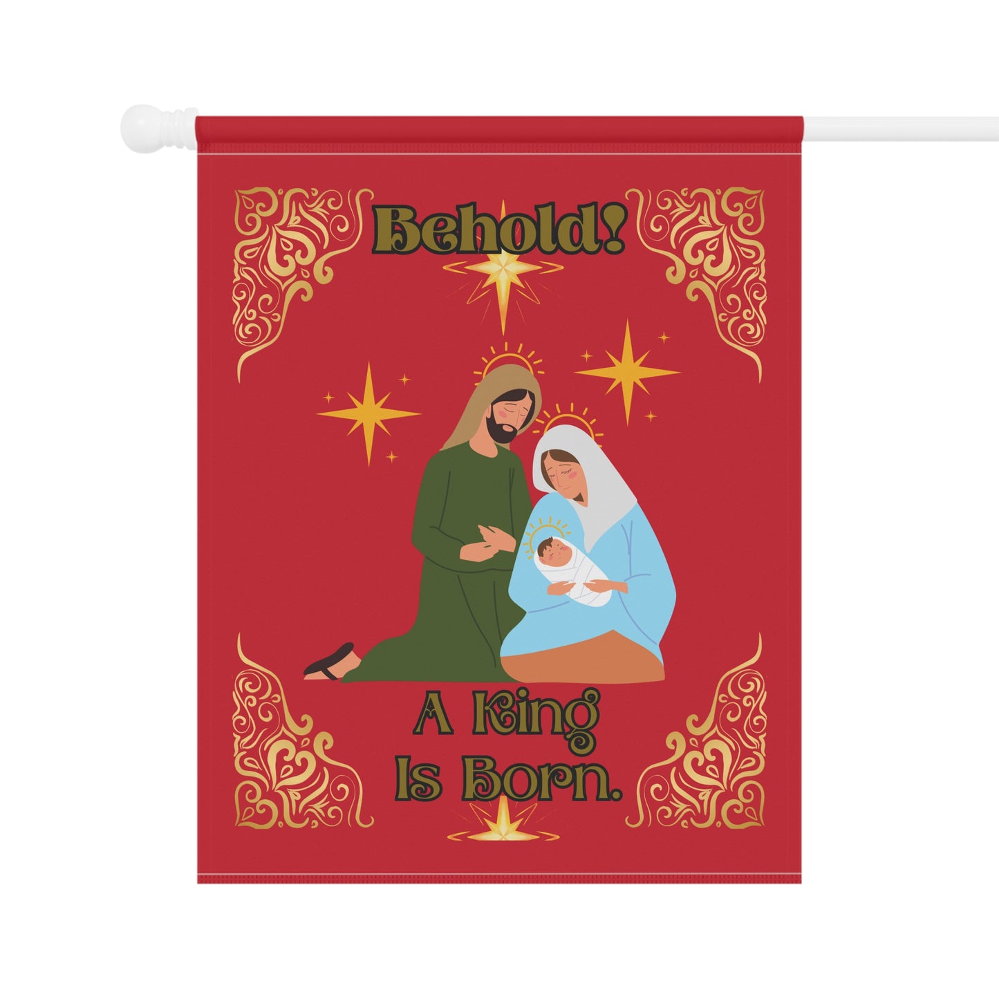 "Behold A King Is Born" , 24.5 in x 32 in House Banner/Flag in Red