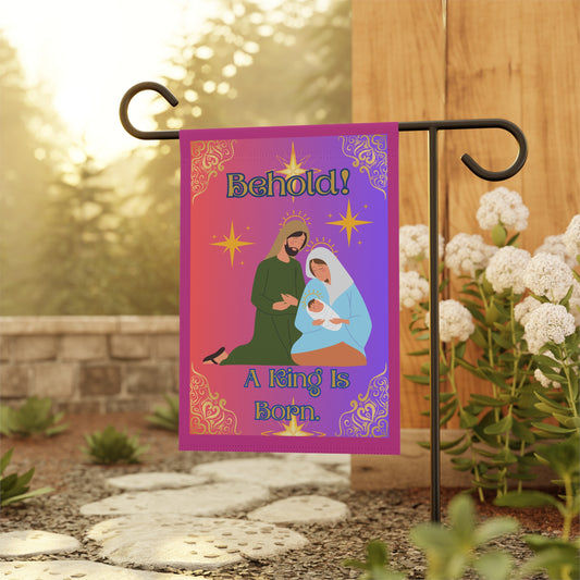 "Behold. A King Is Born!", Garden/Lawn Banner, 12 in x 18 in, Purple Ombre