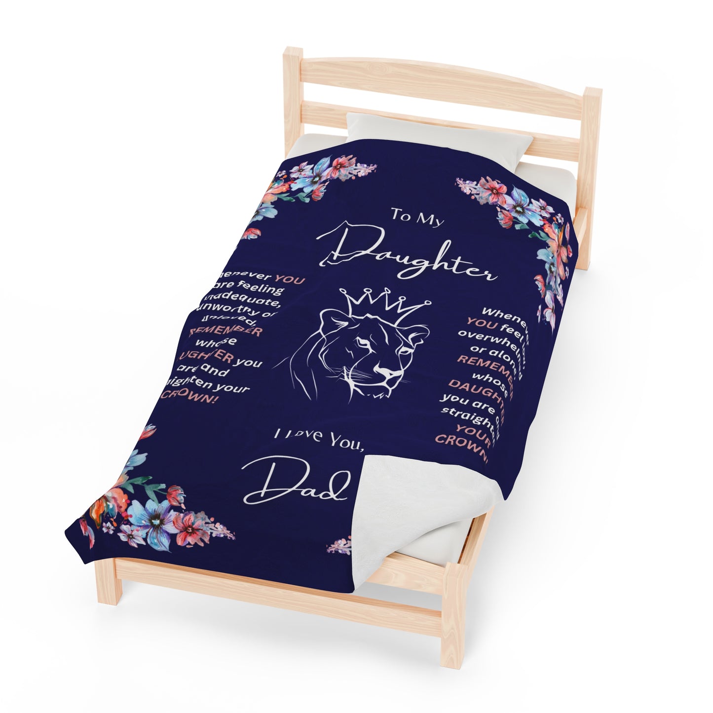 "To My Daughter-Lion Princess"  60 in x 80 in Velveteen Plush Blanket-Royal Navy Blue