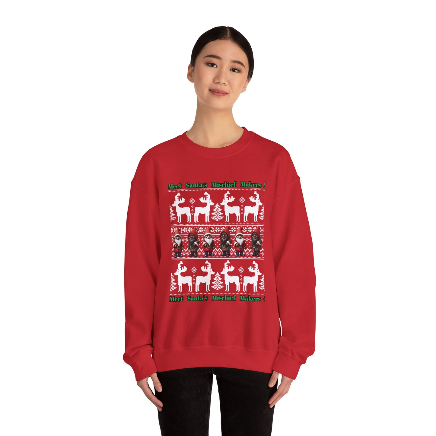 "Meet Santa's Mischief Makers", Unisex Heavy Blend™ Red Crewneck Sweatshirt