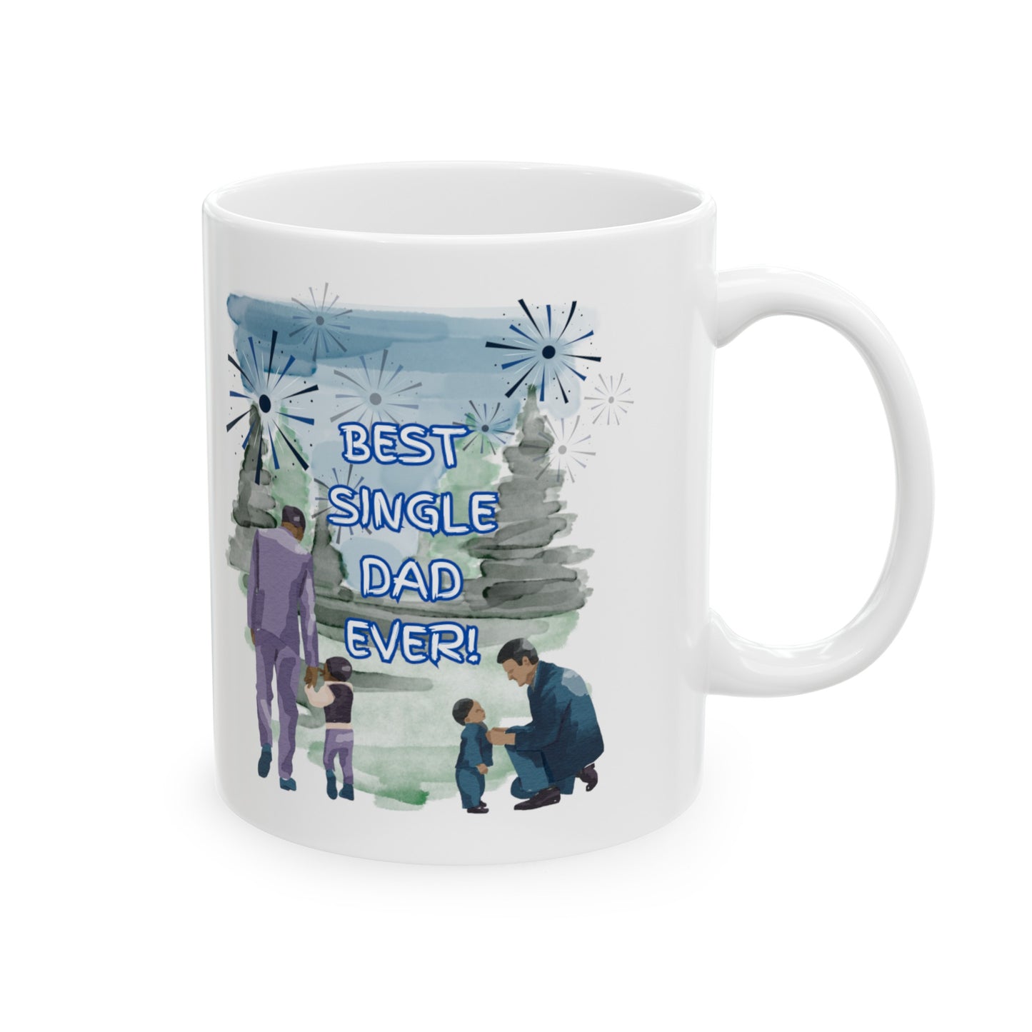 "Best Single Dad Ever"  Retro Nature Setting, White Ceramic Mug, (11 oz, 15 oz)